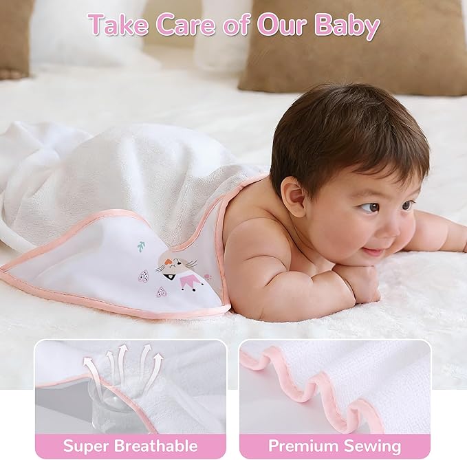 Viviland 6 Pcs Hooded Baby Towels and Washcloths Set, Super Gentle Bath Towels for Newborn Face & Body, Absorbent Wash Cloth for Infants Girls, Flower-Cat Pattern, 28 x 28 inch