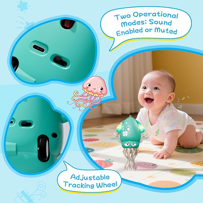 Crawling Dancing Octopus Toy for Kids – Rechargeable Interactive Sensory Toy with LED Lights & Music,Fun Tummy Time Gift for Birthdays & Holidays (Green)