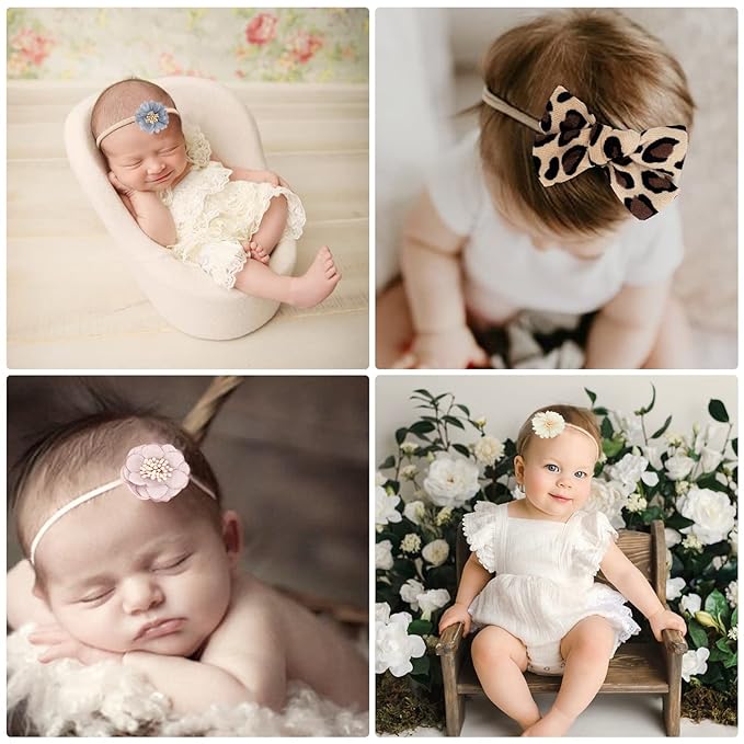 AQOKKA Baby Girl Headbands with Bows Soft Nylon Newborn Toddler Hairbands Handmade Baby Hair Accessories for Infant Girls Kids
