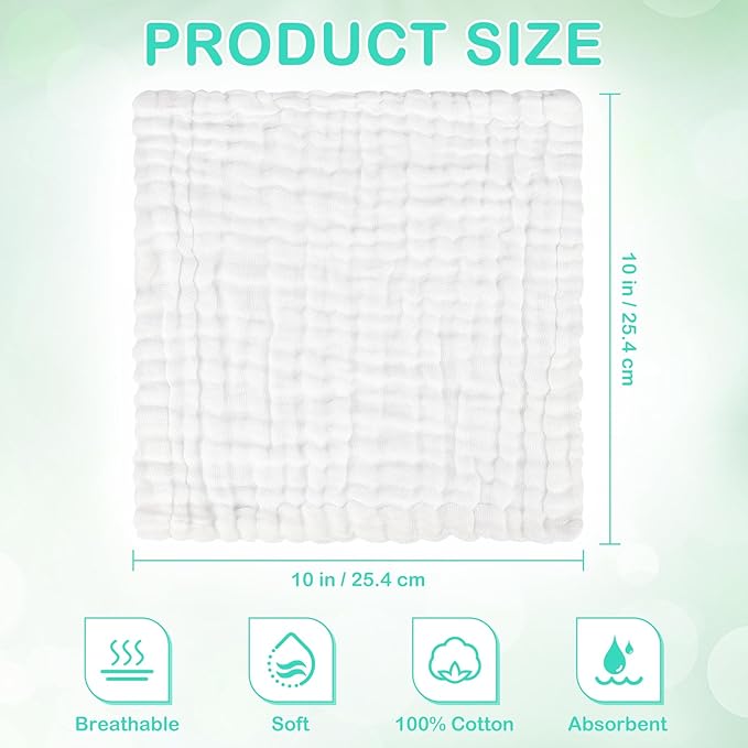 Accmor 10 Pack Baby Washcloths, Soft Face Cloths for Newborn, Natural Cotton Bath Face Towels Baby Wipes Burp Rag Wash Cloths