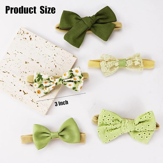 Baby Bow Headband Nylon Hairbands Stretchy Baby Hairbands Hair Accessories for Newborn Infant Toddlers Kids (5, Green)