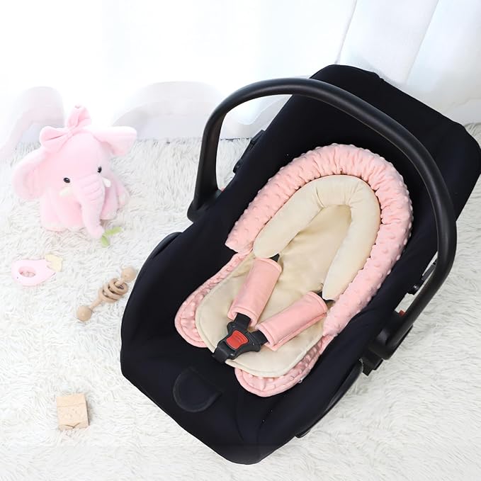 Infant Car Seat Insert, Baby Car Seat Head & Body Support with 2 Strap Pads, Ultra Soft Newborn Preemie Carseat Insert Cushion for Girls Boys, Fits Car Seat, Stroller, Swing, Bouncer, Beige