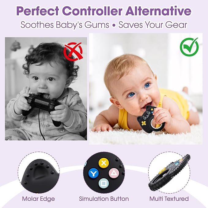 Teething Toys for Babies 0-6 6-12 Months, Remote Game Controller 3-in-1 Baby Teether Rattle Sensory Toy, BPA Free Food-Grade Silicone Baby Toys 0-24 Months, Teething Relief Newborn Essentials Gift