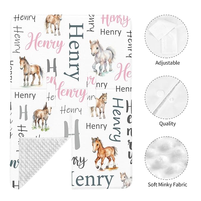 Personalized Baby Car Seat Cover Custom Name CarSeat Canopy Customized Horse Newborn Nursing Breastfeeding Cover Minky Baby Blanket Infant Car Seat Canopies for Baby Girls Boys