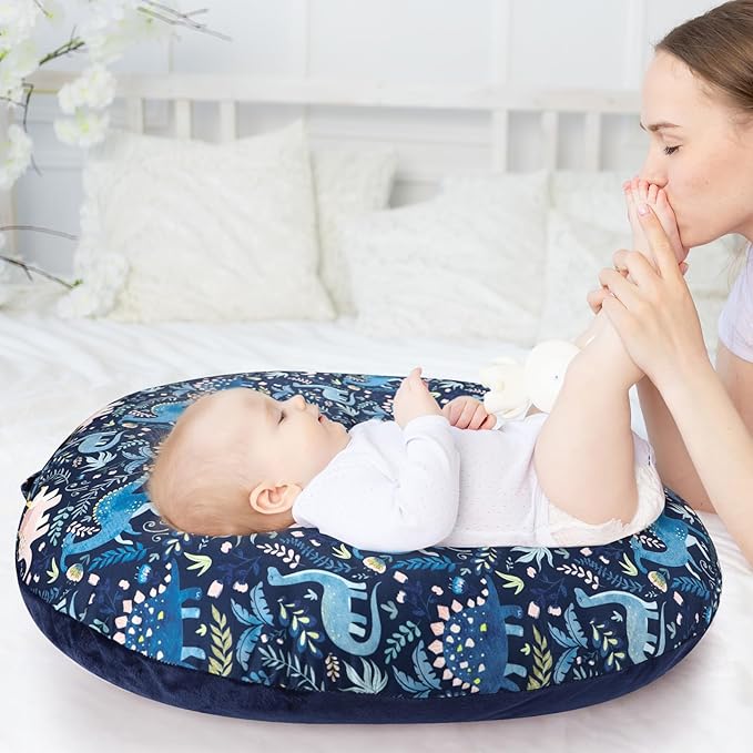 Newborn Lounger Cover for Boys Girls, Soft Comfortable Baby Lounger Cover 1 Pack Reversible Removable Fleece Slipover for Infant Lounger Pillow, Dinosaur (Cover Only)