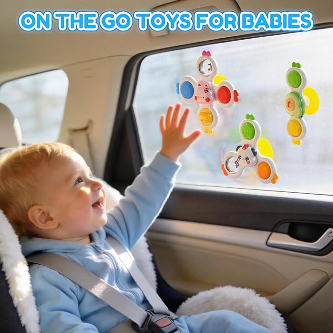 3PCS Suction Cup Spinner for 1 Year Old,Montessori Baby Bath Toys for 0-6-12 Months,Rattle Spinners for Toddlers 1-3,Sentory Toys for 1 Year Old Boys and Girls