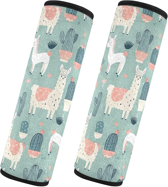 CHIFIGNO Cute Cartoon Llamas Cactus Seat Belt Cover Pad 2 Pack Car Seat Strap Pads Fashion Car Seat Shoulder Strap Pads for Car Bag