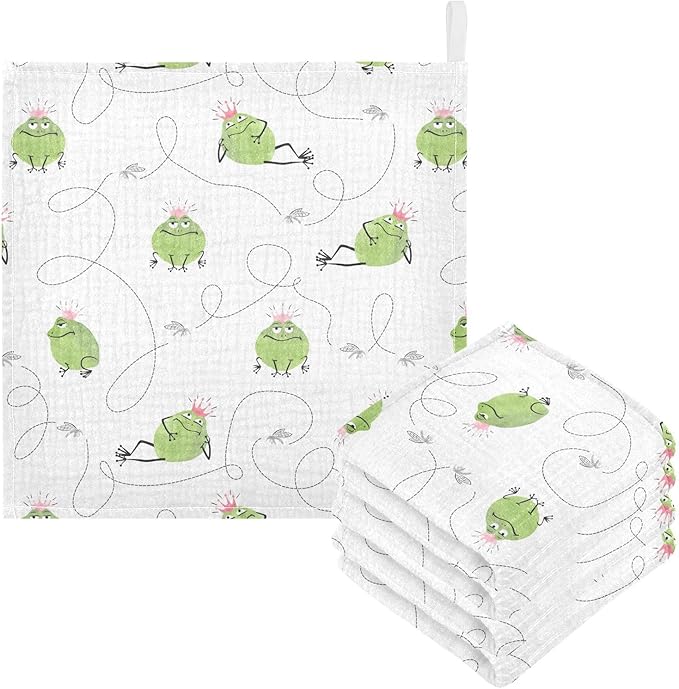 vvfelixl Baby Cotton Washcloths Frogs Mosquitoes Infants Bath Towel for Unisex Prince Face Towels for Newborn, Natural Baby Wipes Delicate Skin, 11.8 X 11.8 inch, one sizex3