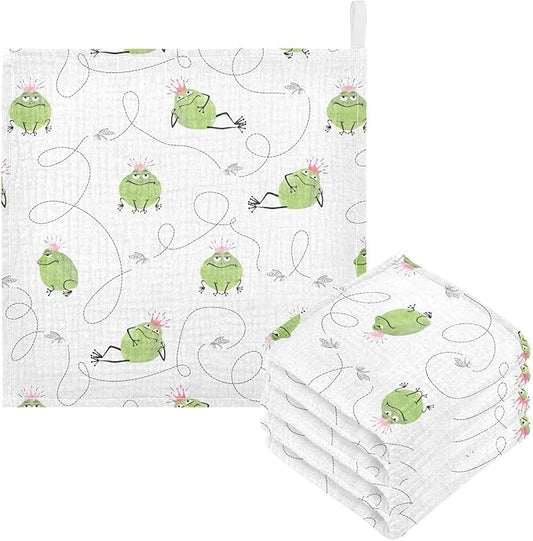 vvfelixl Baby Cotton Washcloths Frogs Mosquitoes Infants Bath Towel for Unisex Prince Face Towels for Newborn, Natural Baby Wipes Delicate Skin, 11.8 X 11.8 inch, one sizex3