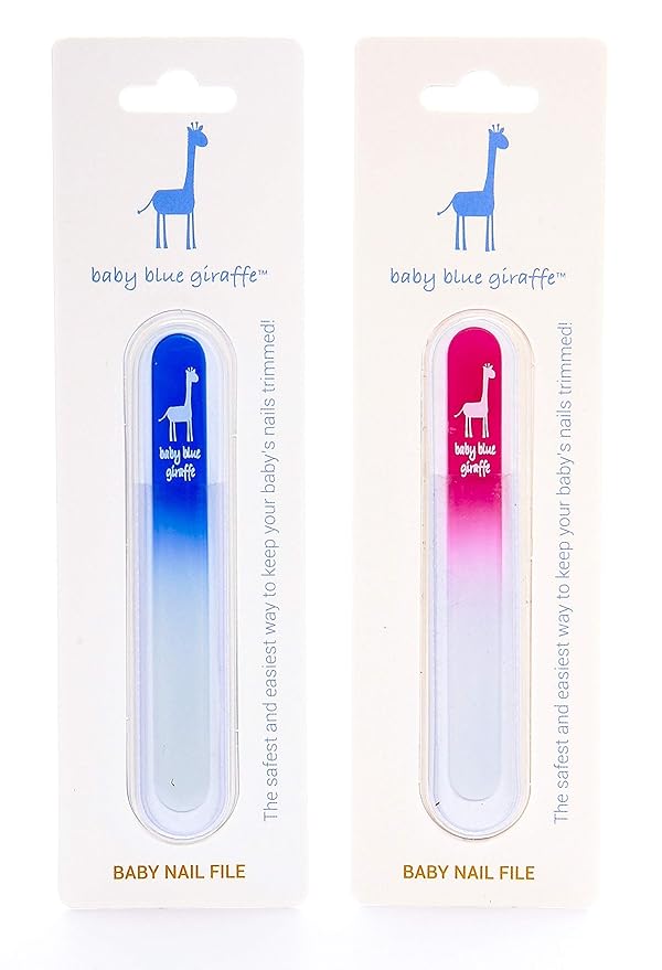 Baby Nail File by baby blue giraffe (Pink & Blue) The Original Glass Baby Nail File- 100% Made in Europe (1 Pink and 1 Blue Combo)
