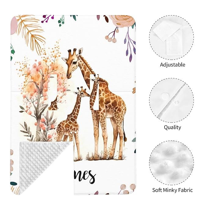 Personalized Winter Carseat Cover for Baby Custom Name Car Seat Canopy for Newborn Baby Boys Girls 2 in 1 Mom Nursing Breastfeeding Covers Giraffe Minky Baby Carrier Stroller Covers