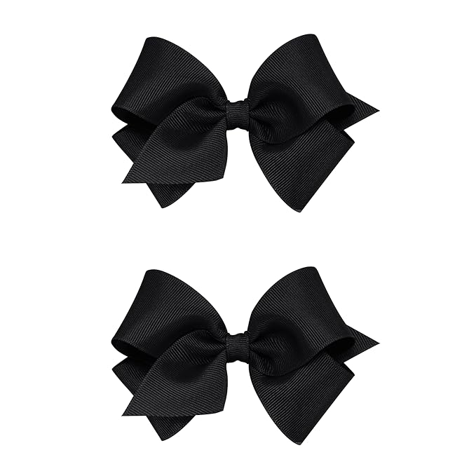 Wee Ones Girls 2 Pack Grosgrain Hair Bows with Plain Wrap Centre on a Wee Stay No Slip Clip, Small, Black
