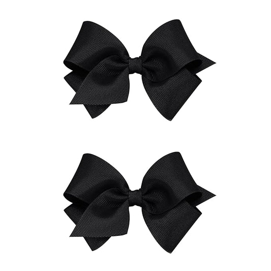 Wee Ones Girls 2 Pack Grosgrain Hair Bows with Plain Wrap Centre on a Wee Stay No Slip Clip, Small, Black