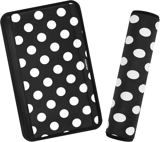 2 Pcs Plush Universal Seat Belt Cover Pad - 2-in-1 Soft Bag Handle Sleeve, Skin-Friendly & Breathable, Machine Washable, Cute Designs for Men Women Kids Car Accessories, Polka Dot, Black