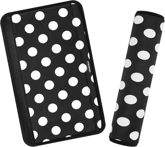 2 Pcs Plush Universal Seat Belt Cover Pad - 2-in-1 Soft Bag Handle Sleeve, Skin-Friendly & Breathable, Machine Washable, Cute Designs for Men Women Kids Car Accessories, Polka Dot, Black
