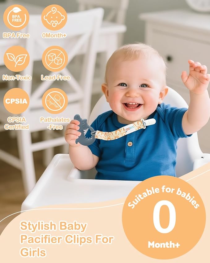 ALVABABY Pacifier Clips 8 Pack Pacifier Binky Paci Holder Leashes for Teethers 8DBP06A