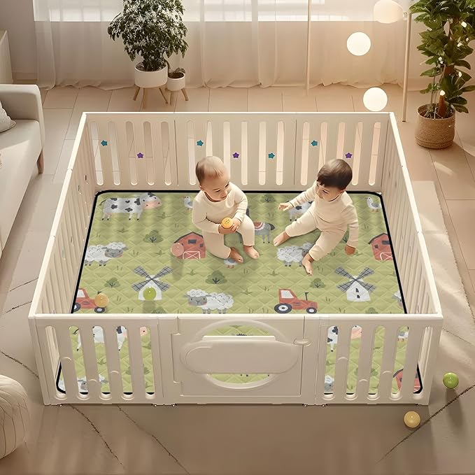 Baby Play Mat Cute Farm Tractor and Animals 50 x 50 Playpen Mat Baby Play Mats for Floor Play Gym Crawling Mat Non-Slip Cushioned Baby Playmat for Infants, Babies, Toddlers