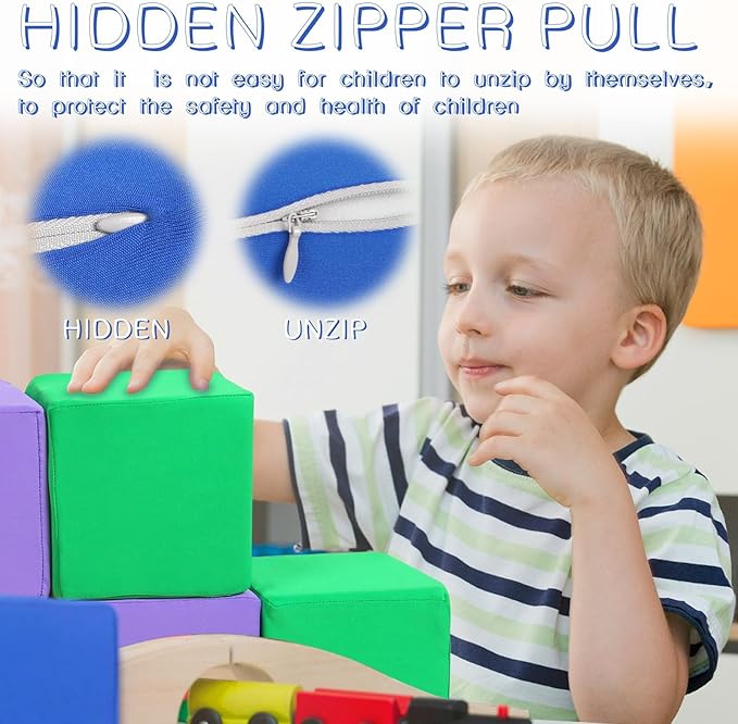 Toddler Foam Buliding Blocks - 12 Piece Fabric Covered in 2 Sizes Stacking Block Sets - Colourful Soft Play Set for Kids Idea for Building and Throwing Fun-Blue