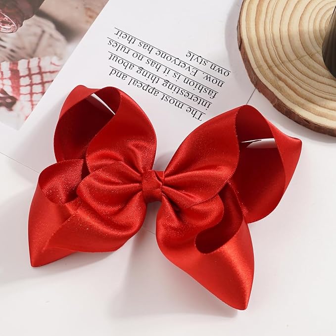 5.5 Inch 2pcs Red Hair Bows for Girls Grosgrain Ribbon Toddler Hair Accessories with Alligator Clips for Toddlers Baby Girls Kids Teens