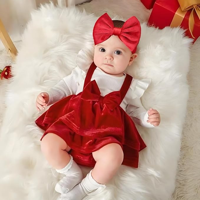 Christmas Red Velvet Baby Headbands Green Bows Handmade Soft Hairbands Big Bows for Baby Girls Wide Head Wrap Hair Accessories