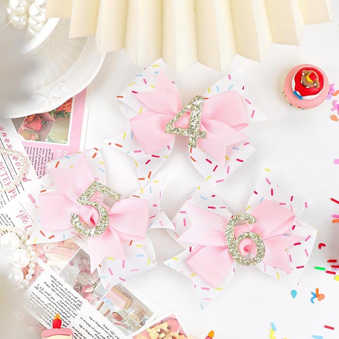 YanJie 1pcs 4'' Baby Hair Bow for 5 Years Old 5th Birthday Outfit Girl Birthday Decorations for Girl Glitter Infants Hair Clips Accessories with Bows
