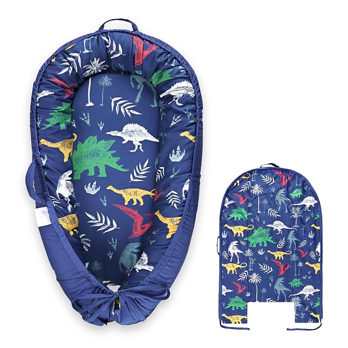 Hooyax Baby Lounger Cover Only, 100% Cotton Newborn Nest Cover, Soft Portable Baby Nest Replacement Cover for Boys Girls, Breathable Infant Lounger Covers, Baby Essential (Dinosaur)