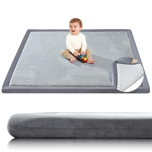 Baby Play Mat for Floor,1.3" Thick 50x50 Playpen Mat,Tummy Time Foam Mats,Plush Soft Padded Playmate for Babies 6-12 Months Crawling,Non-Slip Nursery Rug for Toddler Kids Playroom(Grey)