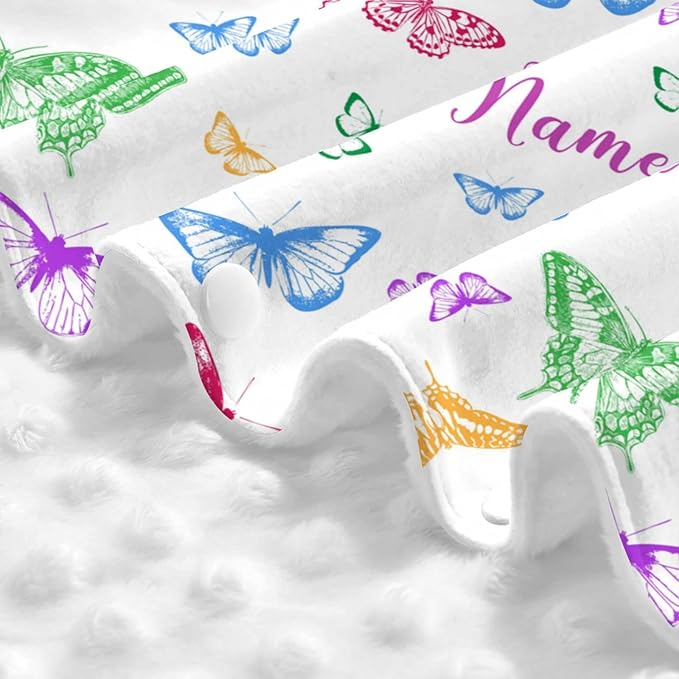 Personalized Colorful Butterfly Baby Car Seat Canopy for Babies with Name, Custom Car Seat Covers for Baby Girls, Peekaboo Opening Minky Nursing Cover Infant Car Seat Canopies for Newborn