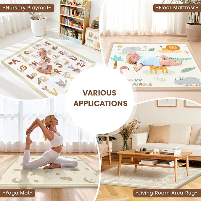 50"×50" Baby Play Mat for Floor & Playpen, 1.2" Thick High-Density Foam Nursery Mat for Tummy Time, Soft Plush Carpet with Non-Slip Bottom for Infant Toddler Baby Crawling & Playing (Khaki)