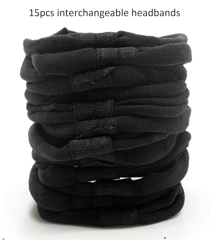 Super Soft Interchangeable Nylon Headbands Black Interchangeable Headbands for Bows, High Stretchy, 15pcs