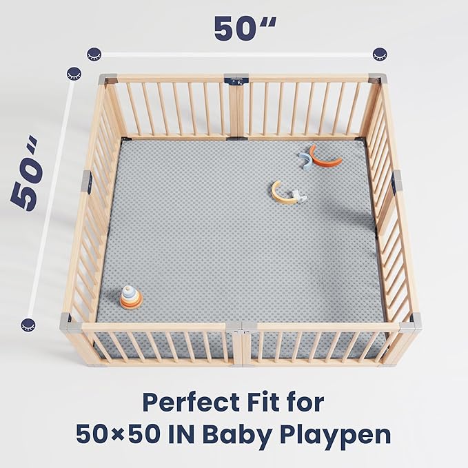 Huloo Sleep Baby Floor Play Mat for Playpen, Extra Thick 50"x50" Padded Mat with Ultra Soft 3D Minky Dot & Removable Washable Cover, Non-Slip & Safe for Crawling,Tummy Time,Infant/Toddler (Grey)