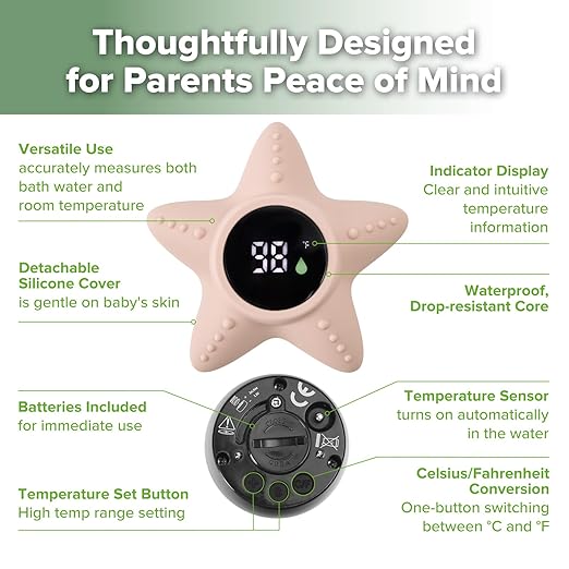 Haakaa Silicone Baby Bath Thermometer – Water Temperature Thermometer for Baby Safety, Floating Infant Bath tub Temp Thermometer for Newborns & Toddlers - Starfish