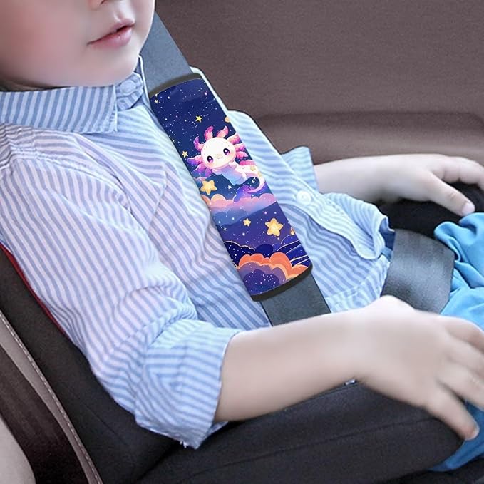 Biyejit Starry Axolotl 2 Pieces Kids Car Seat Belt Cover Safety Belt Cushion Car Seat Belt Pad Car Seat Shoulder Protector Pillow Belt Cover Pad for Baby Boys Girls Children