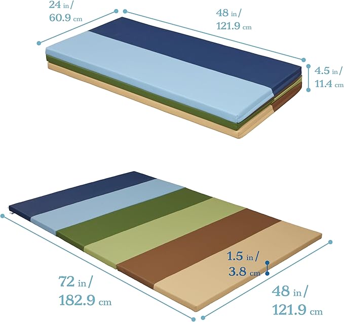 ECR4Kids SoftZone 6-Section Rainbow Runway Activity Mat, Folding Playmat, Earthtone
