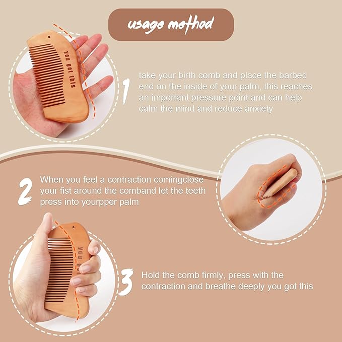 VZZNN Birthing Comb For Women Labor, Wood, Relief of Pregnancy Contractions and Pregnancy Pain (Designed By Moms For Moms)