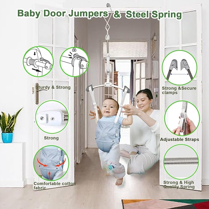 Creative Baby Door Jumper Set - Adjustable Toddler Baby Bouncer Baby Toys Baby Walker Swing (Gray)