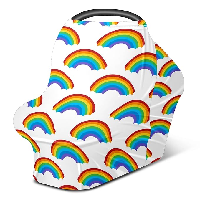 Baby Car Seat Stroller Covers Rainbow Patterns Design Nursing Cover Breastfeeding Scarf Soft Breathable Stretchy Coverage Carseat Canopy Cover for Boys and Girls Soft Breathable Multi Use