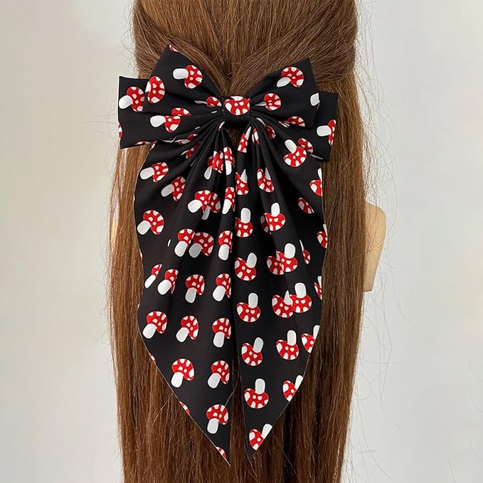 Kids Girls Mushroom Print Hair Clips Bow Mushroom Pattern Hair Pin BBW03 (Bow-B3)