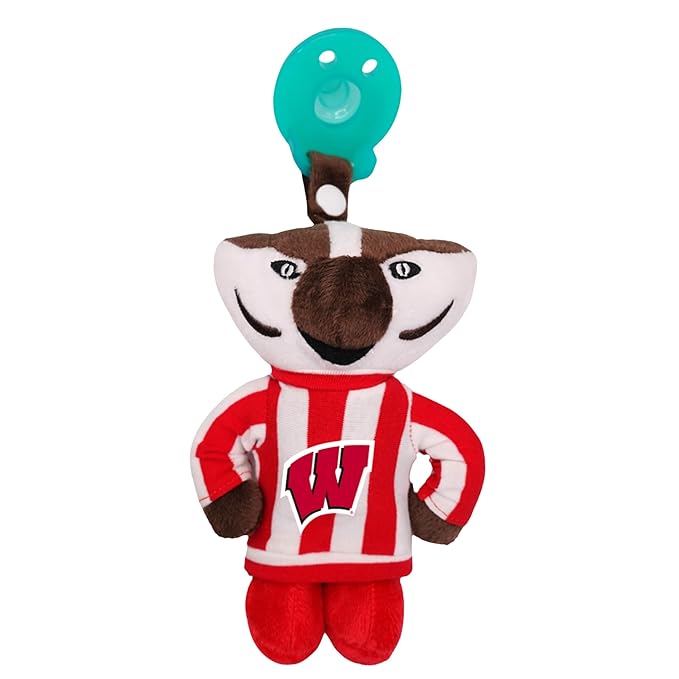 Gamezies Baby Boy and Girl Silicone University of Wisconsin Collegiately Licensed, Madison Bucky Badger Mascot Plush Pacifier CPSIA Tested, Removable, Washable Plush Toy BPA-Free 0-6 Months