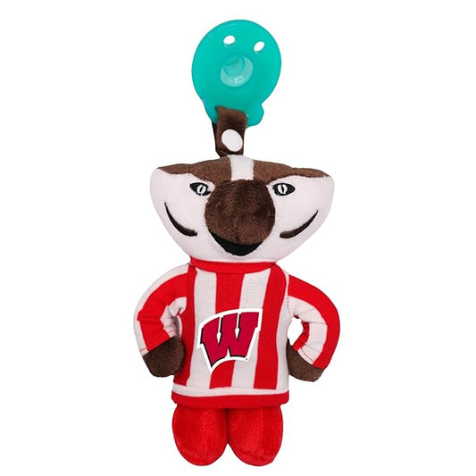 Gamezies Baby Boy and Girl Silicone University of Wisconsin Collegiately Licensed, Madison Bucky Badger Mascot Plush Pacifier CPSIA Tested, Removable, Washable Plush Toy BPA-Free 0-6 Months