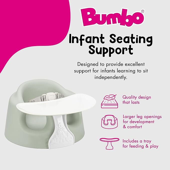 Bumbo Baby Infant Soft Foam Comfortable Support Wide Floor Seat Plus+ with 3 Point Adjustable Harness for Ages 3 to 12 Months, Agave