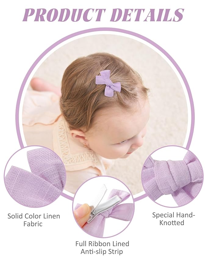 jollybows Mini Lined Hair Clips Bows for Babies, Infants, Toddlers, Girls and Teens - 24pcs 2" Tiny Barrettes