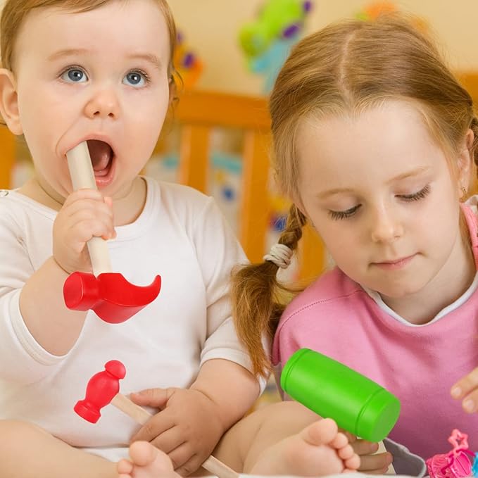 3pcs Wooden Mallet Toy Hammer Simulation Wooden Hammers Small Plastic Toddler Fake Hammer Portable Maintenance Kids Tools Toys Pretend for Boys Girls