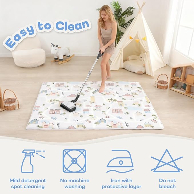1.3" Thick Educational Baby Floor Play Mat 50x 50, Basic Padded Memory Foam Mat, Non-Slip Plush Playmat for Nursery Playroom Classroom (Community)