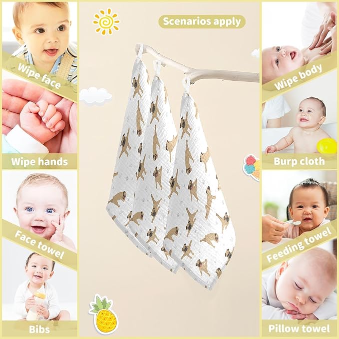 vvfelixl Baby Cotton Washcloths Pug Dog Infants Bath Towel for Unisex Face Towels for Newborn, Natural Baby Wipes Delicate Skin, 11.8 X 11.8 inch, one sizex5