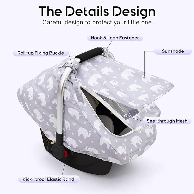 Car Seat Cover Baby, Mink Dot Infant Car Seat Cover for Outdoor, Breathable Carseat Cover with Mesh Peep Window & Sun Shade for Summer, Easy Access Baby Carrier Canopy Snug Fit Stroller