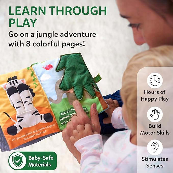 Skillmatics Peek-A-Boo Jungle Book - Soft Cloth Book for Baby, Infant & Toddler Toys, Crinkle Pages for Sensory Play, Gifts for Ages 6 Months and Up