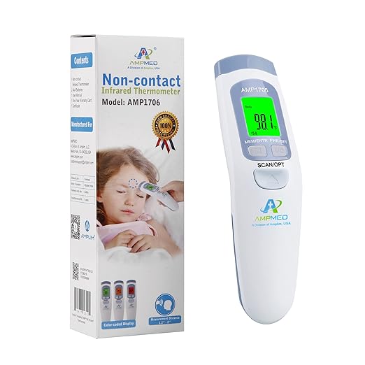 Amplimn Non-Contact Touchless Infrared Digital Forehead Thermometer Bundle for Adults and Babies