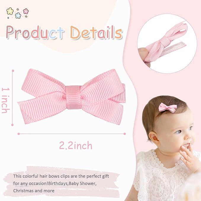 DED 28PCS 2.2" Fully Lined Baby Bows Hair Pins Tiny Hair Clips Fine Hair for Girls Infants Toddlers Set of 14 Pairs