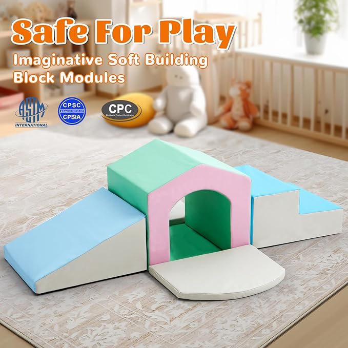 MFUN Soft Climbing Toys for Toddlers & Baby, 6-Piece Foam Climbing Blocks, Kids Playground Climbers & Play Structures, Waterproof & Easy to Clean (Pink, 6-Piece)